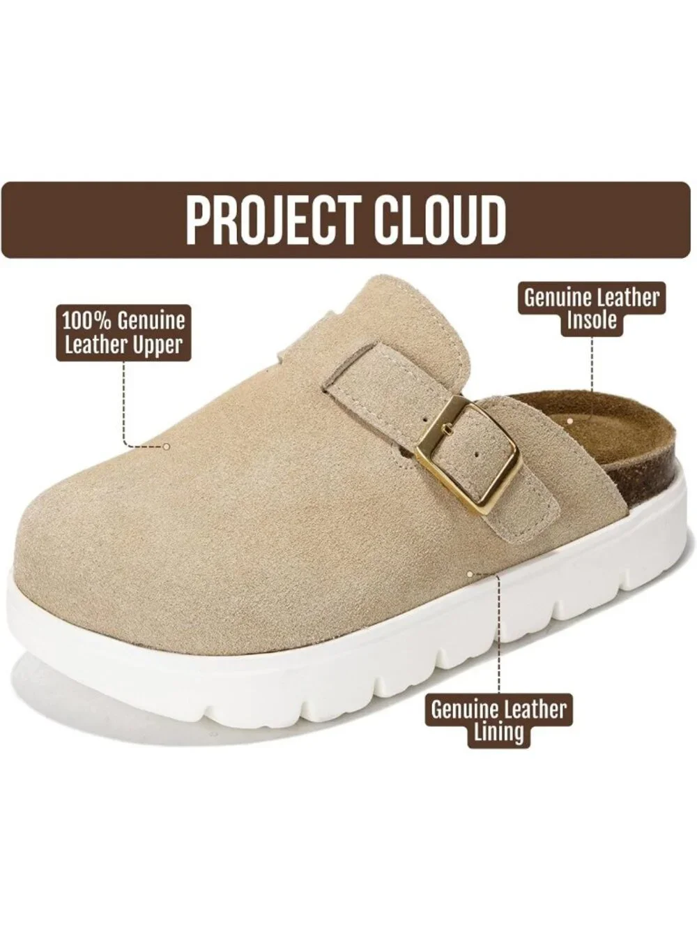 Genuine Leather Girls Clogs - Kids Mules with Cork Footbed & Non-Slip Sole